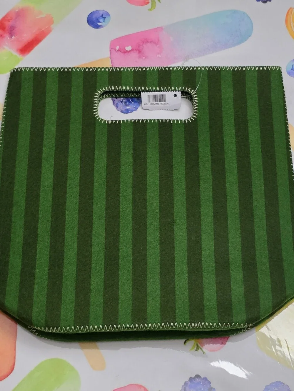 Bath Body Works Green Striped 'Feliz Navidad' Mini Gift Bag with Gold Lettering